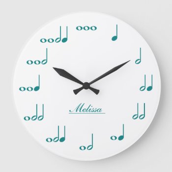 Personalised Music Notes - Teal Blue Large Clock by eatlovepray at Zazzle