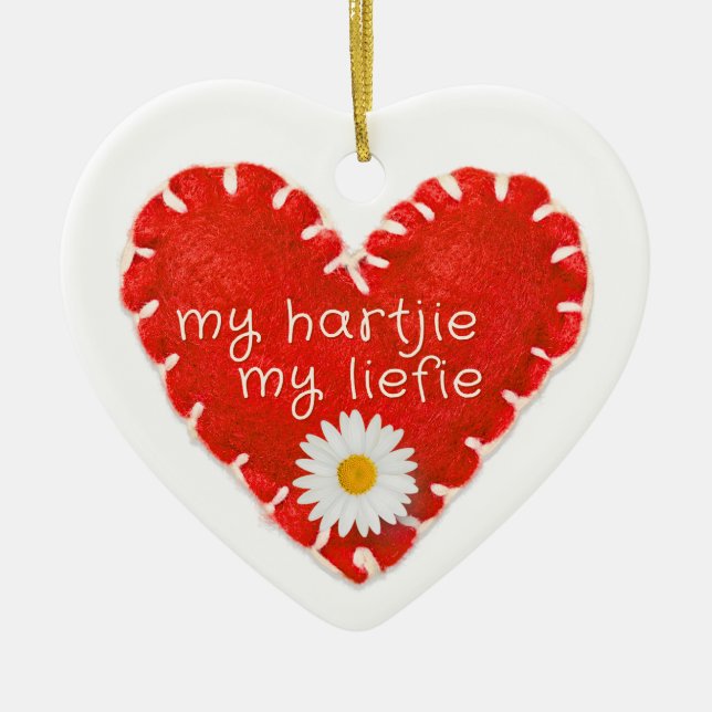 Personalised My Hartjie My Liefie Applique Heart Ceramic Ornament (Front)