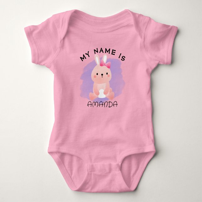 Personalised Name Baby Shower Watercolor Rabbit Bodysuit (Front)