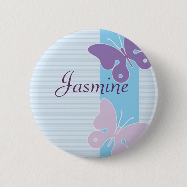 Personalised Name Badge - Butterflies Button (Front)