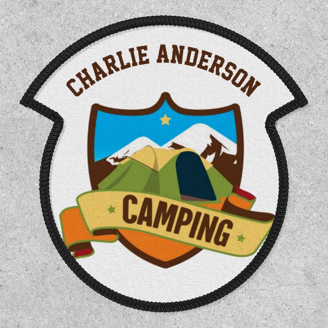 Personalised Name Badge Nature CAMPING Mountains (Front)