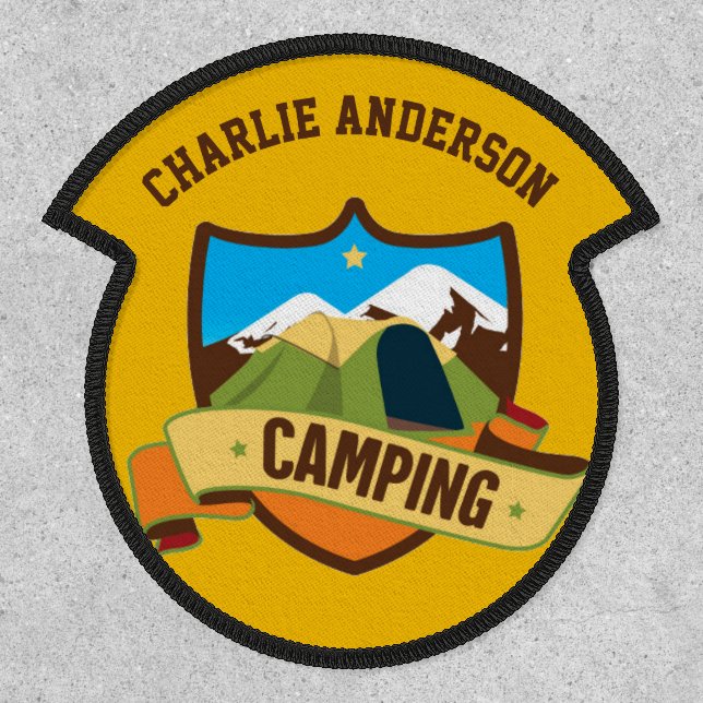 Personalised Name Badge Nature CAMPING Mountains (Front)