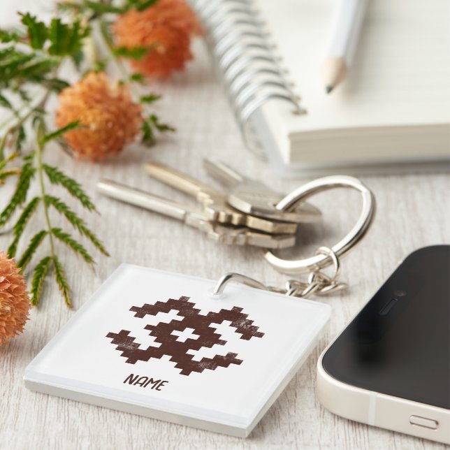 Personalised Name Baltic Pattern Pixelated Retro Keychain (Front Right)