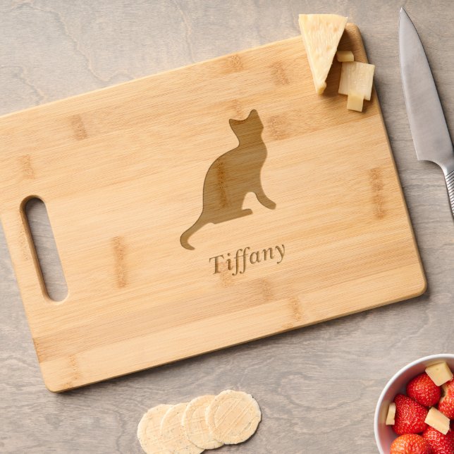 Personalised name cute cat  engraved cutting board (Cheese)
