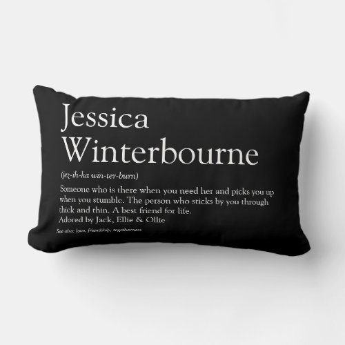 Personalised Name Definition Black and White Lumbar Pillow