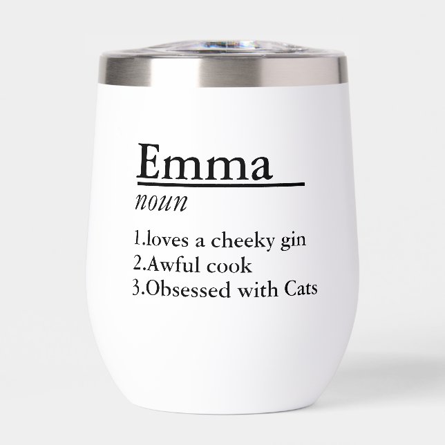 Personalised Name Definition Black Thermal Wine Tumbler (Front)