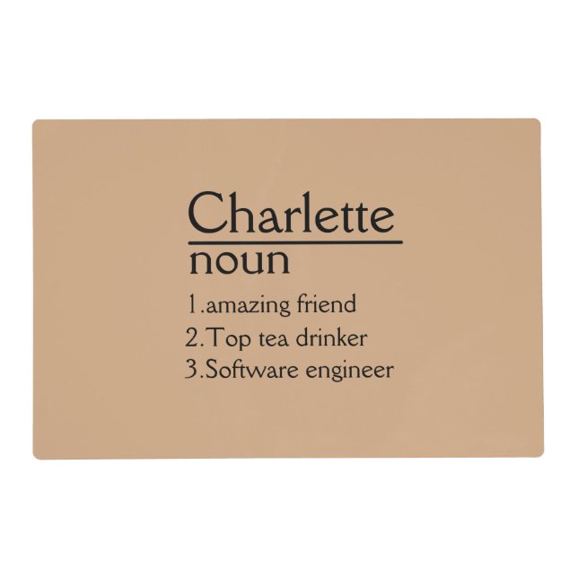 Personalised Name definition Laminated Placemat (Front)