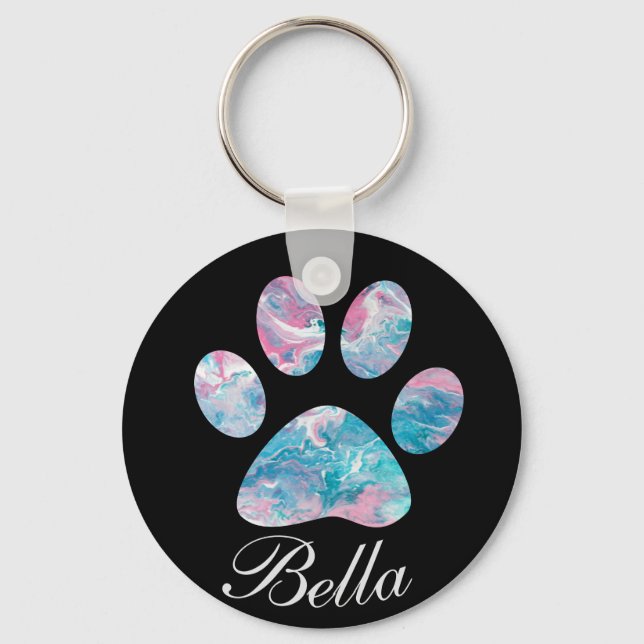 Personalised Name, Dreamy Pawprint- Keychain (Front)