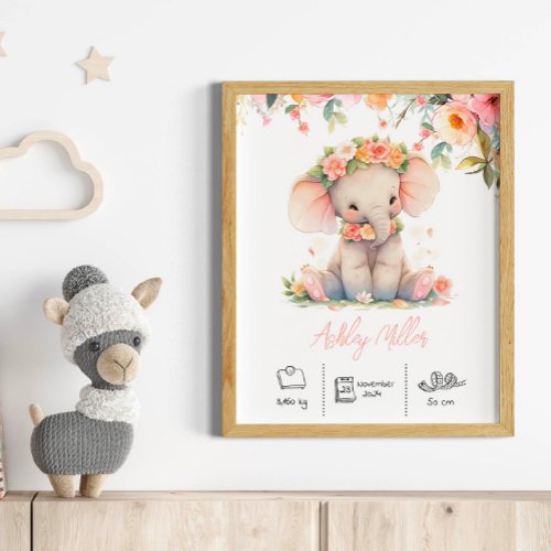 Personalised name elephant nursery art print