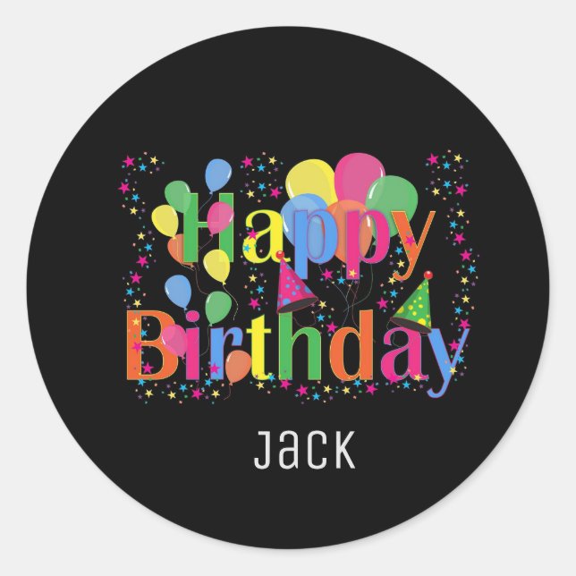 Personalised Name Happy Birthday Party Sticker (Front)