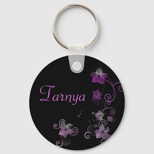 Personalised Name Keyring - Purple Flowers (Front)