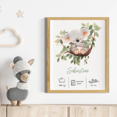 Personalised name koala nursery art print