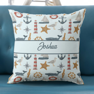 Personalised name marine nautical sailor theme throw pillow