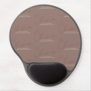 Personalised Name Minimalist Mocha Brown Script Gel Mouse Pad
