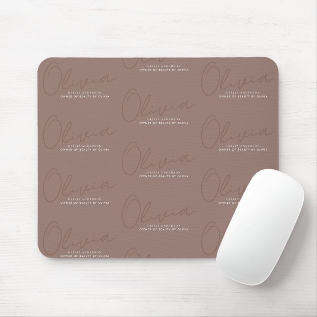 Personalised Name Minimalist Mocha Brown Script Mouse Pad (With Mouse)