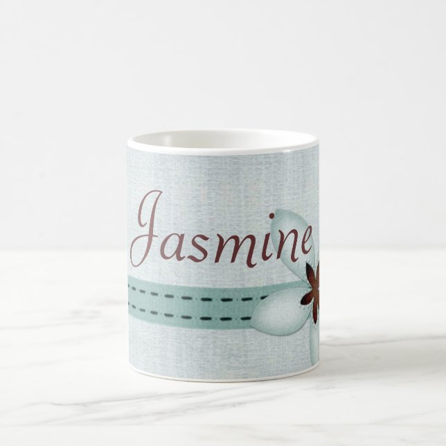 Personalised Name Mug - Blue ribbon and flower (Center)