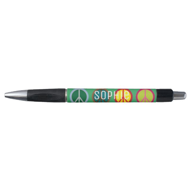 Personalised name peace symbol colorful hippy pen (Front)