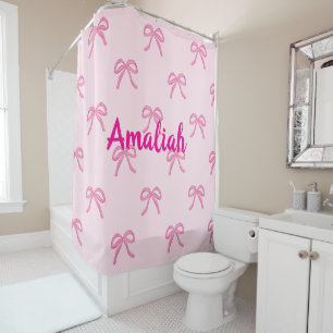 Personalised Name Pink Bow Coquette Shower Curtain
