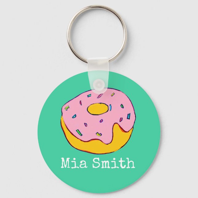 Personalised name pink donut cute keychain (Front)
