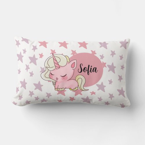 Personalised Name Pink Unicorn  Lumbar Pillow