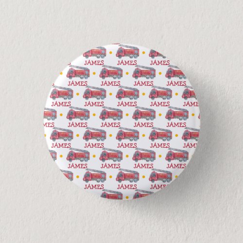Personalised Name Red Fire truck Party Button