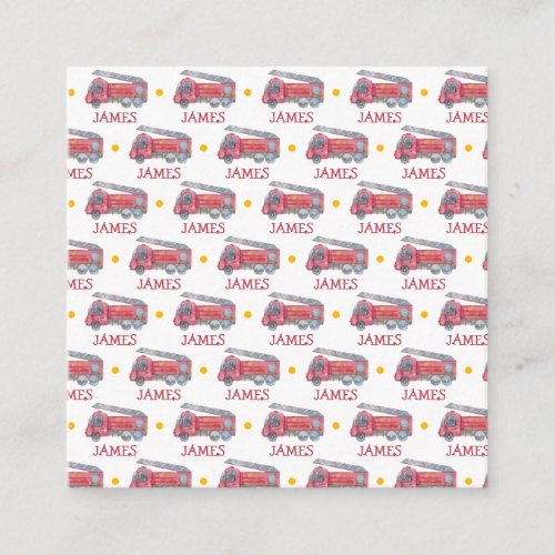 Personalised Name Red Fire truck Party Enclosure Card