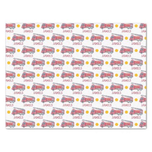 Personalised Name Red Fire truck Party Tissue Paper