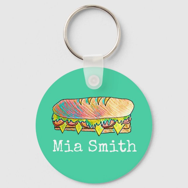 Personalised name sub sandwich cute keychain (Front)
