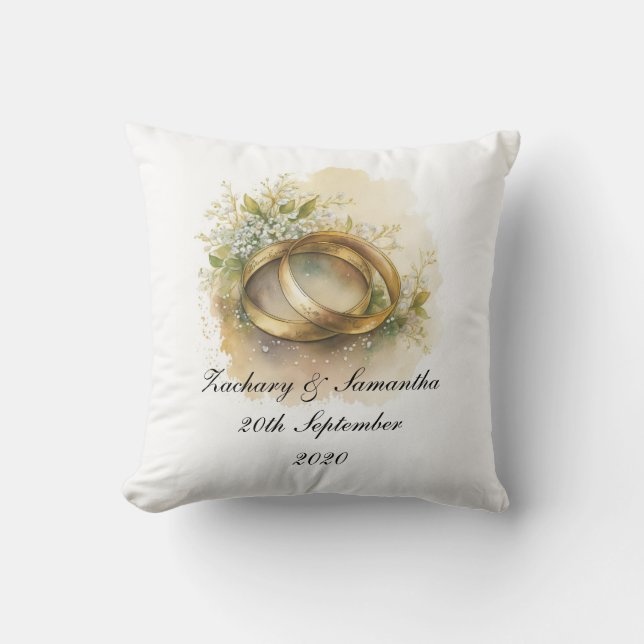 Personalised Names Wedding Rings Anniversary Throw Pillow (Front)