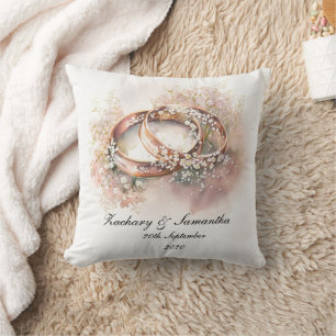 Personalised Names Wedding Rings Throw Pillow