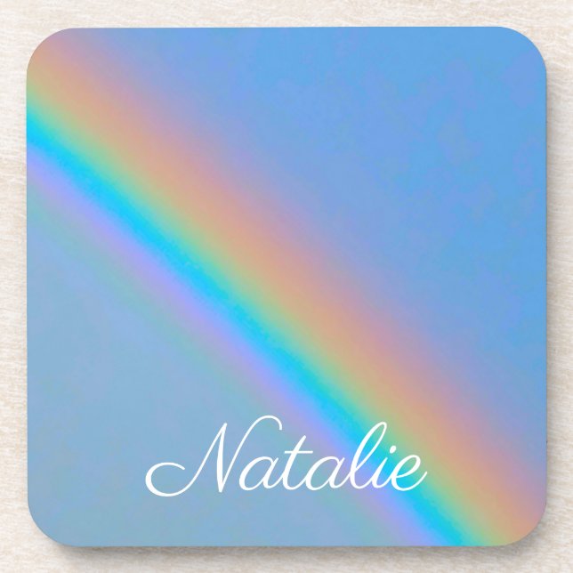 Personalised natural real rainbow beverage coaster (Front)
