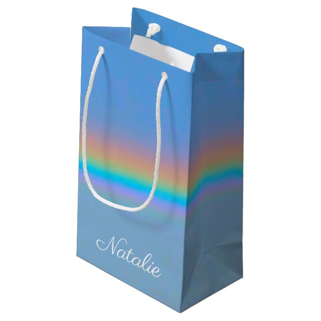 Personalised natural real rainbow small gift bag (Back Angled)