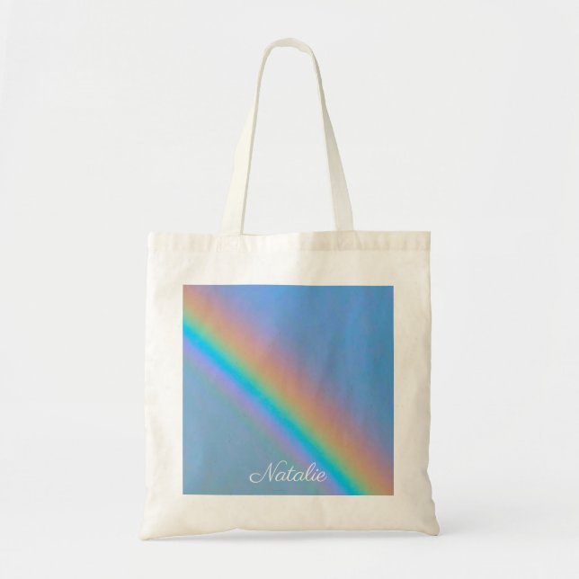 Personalised natural real rainbow tote bag (Front)