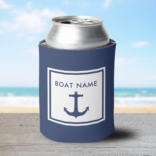 Personalised Nautical New Boat Name Blue Anchor Can Cooler