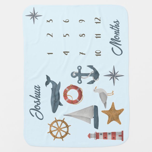 Personalised nautical theme milestone blanket Zazzle