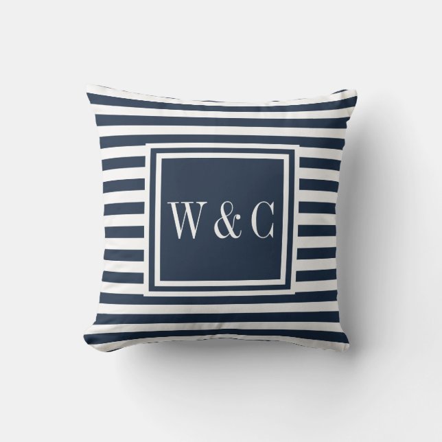 Personalised Navy and White Monogram Throw Pillow (Front)