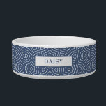 Personalised Navy Blue and White Arabesque stars Bowl<br><div class="desc">Personalised navy blue and white Moroccan style arabesque stars patterned pet bowl. You can customise the background colour and nameplate with a colour of your choice.</div>