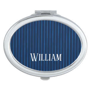 Personalised navy blue pinstripes compact mirror