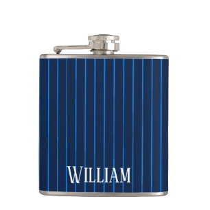Personalised navy blue pinstripes flask