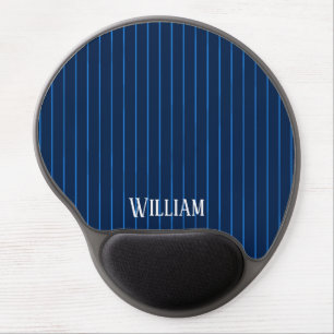Personalised navy blue pinstripes gel mouse pad
