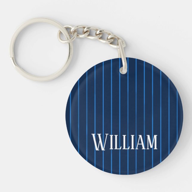 Personalised navy blue pinstripes keychain (Front)
