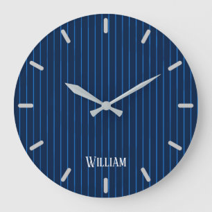 Personalised navy blue pinstripes large clock