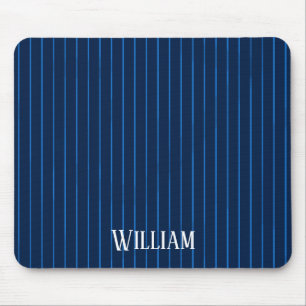 Personalised navy blue pinstripes mouse pad