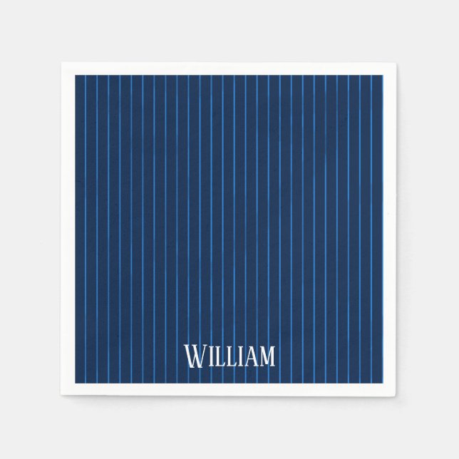 Personalised navy blue pinstripes napkins (Front)