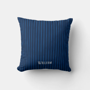 Personalised navy blue pinstripes throw pillow
