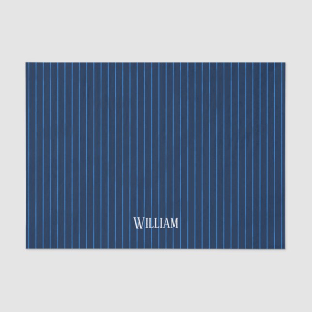 Personalised navy blue pinstripes tissue paper (Front)