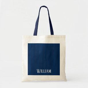 Personalised navy blue pinstripes tote bag