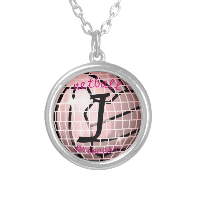 Personalised Netball Disco Ball Print Silver Plated Necklace (Front)