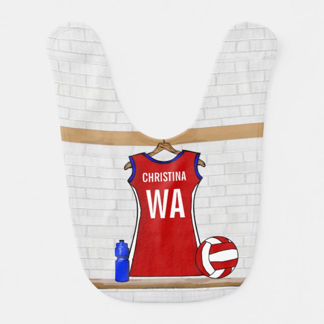 Personalised Netball uniform Baby Bib (Front)