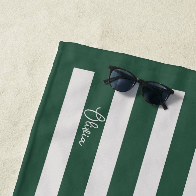 Personalised Neutral Stripe Custom Initials Modern Beach Towel (In Situ)